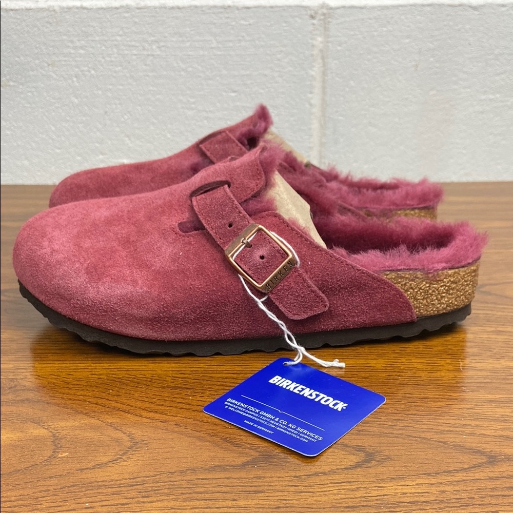 NIB Birkenstock Boston Fur Fell VL Burgundy Suede EU36 Regular Fit 1006406‎